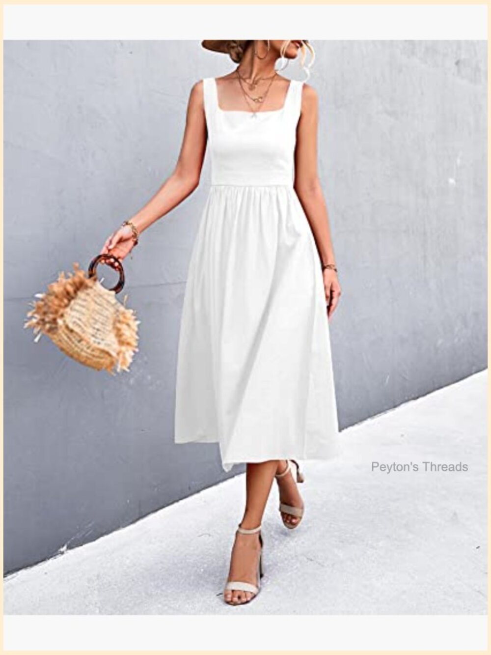 Women's Square Collar Casual Dress Sleeveless Pleated A-Line Backless Midi - Picture 6 of 6